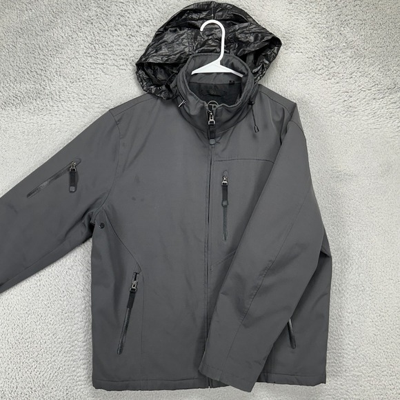 Tumi Coat Jacket Mens Large Gray Softshell Tech Packable Hoodie